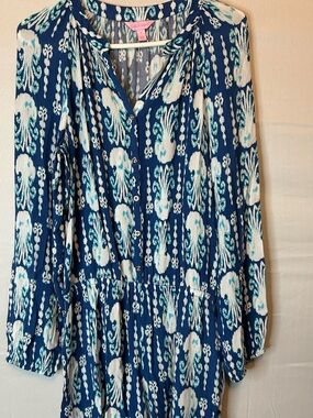 Lilly Pulitzer Elsa Romper Women's S Long Sleeve Indigo Get In Line Blue 70